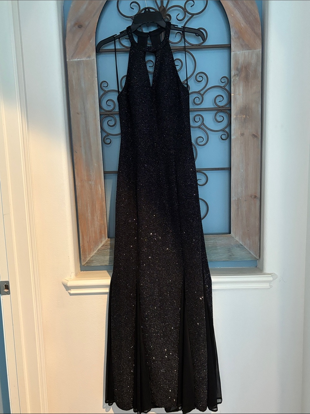 Night Way Collections Black Glitter Halter Gown GUC size 6; worn once
